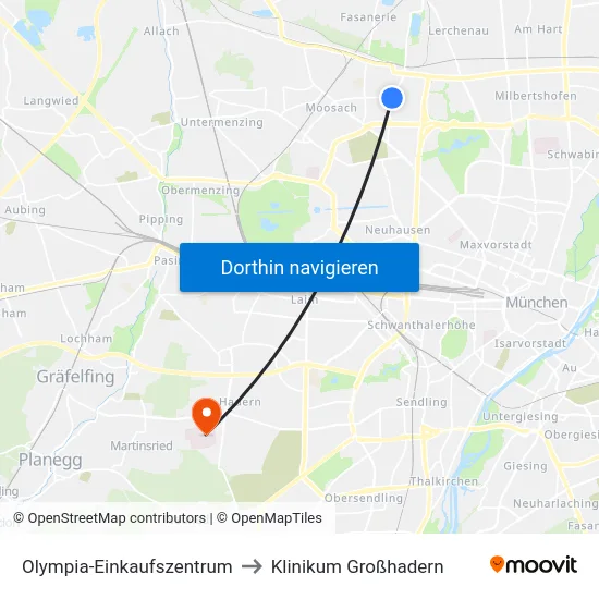 Olympia-Einkaufszentrum to Klinikum Großhadern map