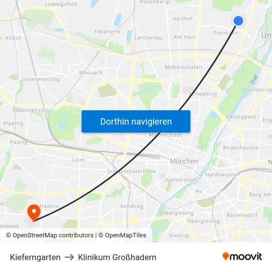Kieferngarten to Klinikum Großhadern map