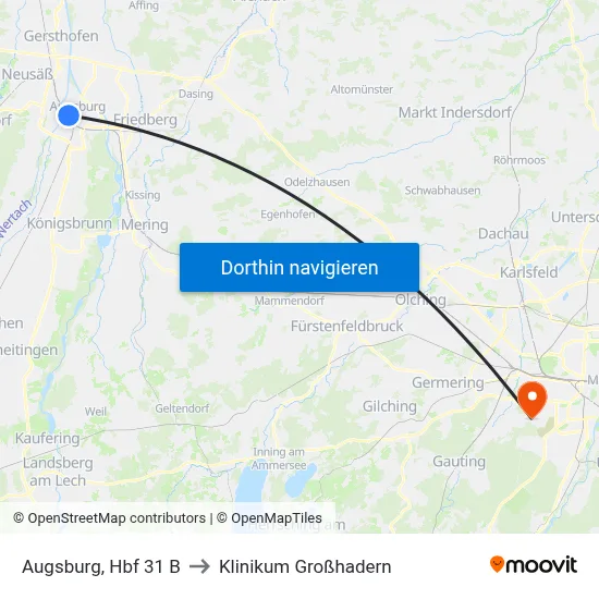 Augsburg, Hbf 31 B to Klinikum Großhadern map