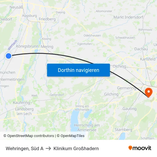 Wehringen, Süd A to Klinikum Großhadern map