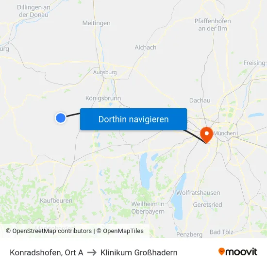 Konradshofen, Ort A to Klinikum Großhadern map