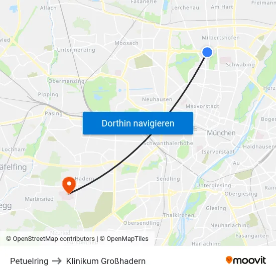 Petuelring to Klinikum Großhadern map