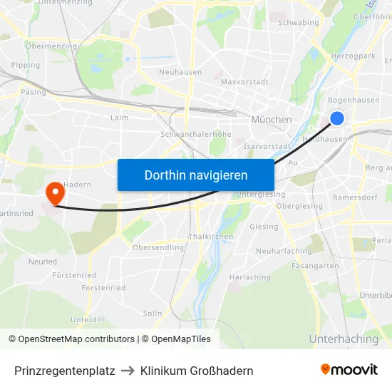 Prinzregentenplatz to Klinikum Großhadern map