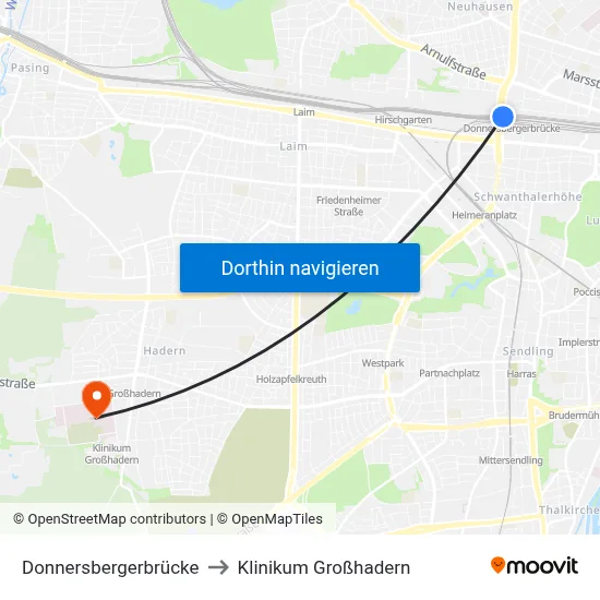 Donnersbergerbrücke to Klinikum Großhadern map