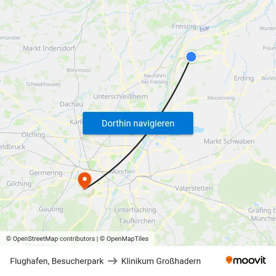 Flughafen, Besucherpark to Klinikum Großhadern map