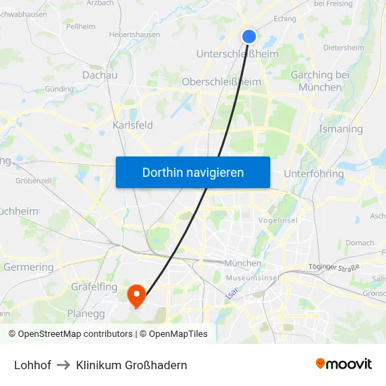 Lohhof to Klinikum Großhadern map