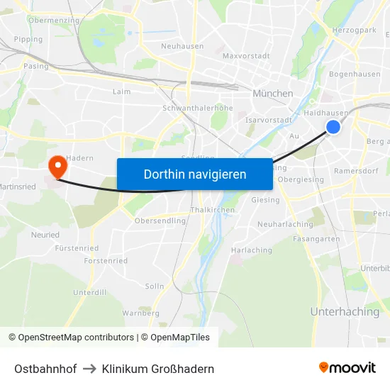 Ostbahnhof to Klinikum Großhadern map