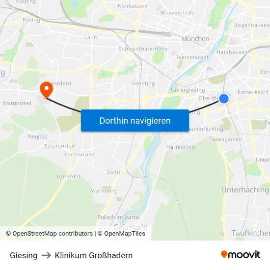Giesing to Klinikum Großhadern map