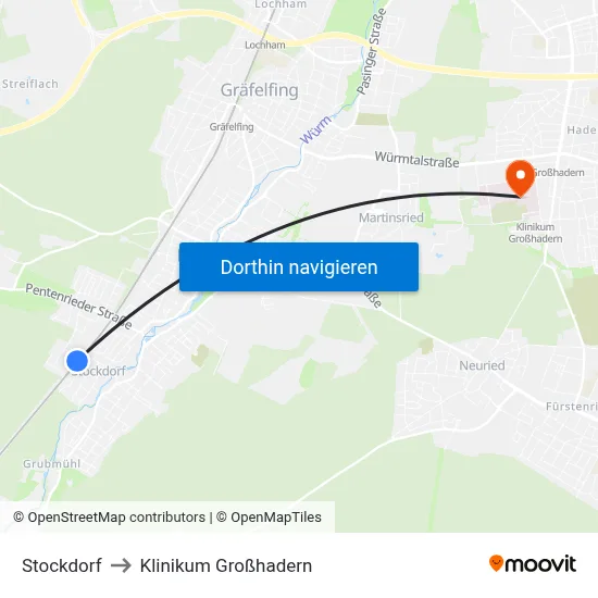 Stockdorf to Klinikum Großhadern map