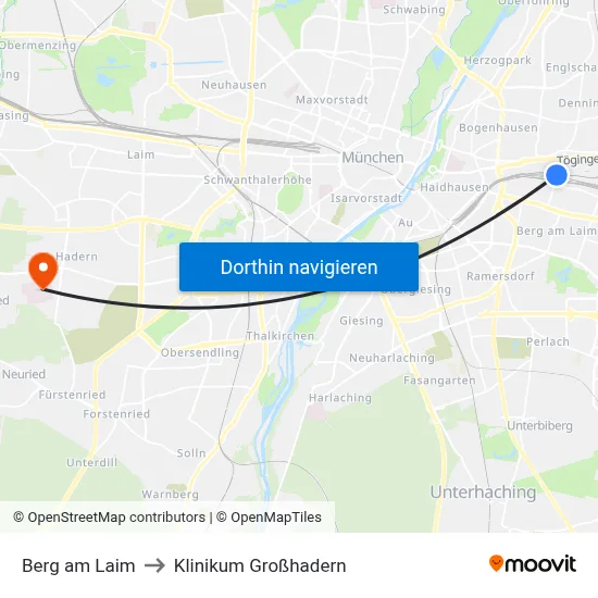 Berg am Laim to Klinikum Großhadern map