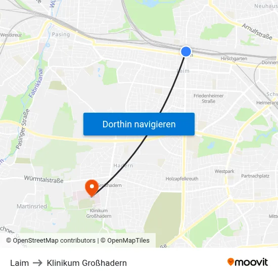 Laim to Klinikum Großhadern map