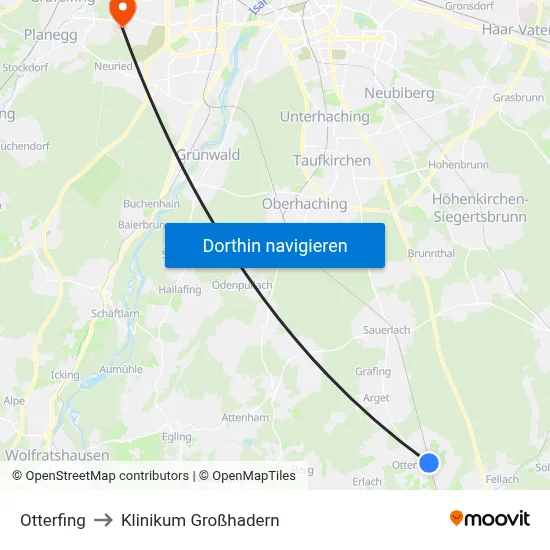 Otterfing to Klinikum Großhadern map
