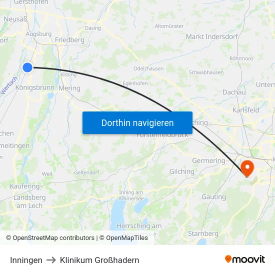 Inningen to Klinikum Großhadern map