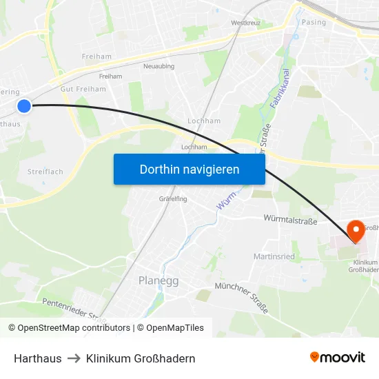Harthaus to Klinikum Großhadern map