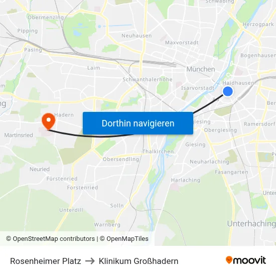 Rosenheimer Platz to Klinikum Großhadern map