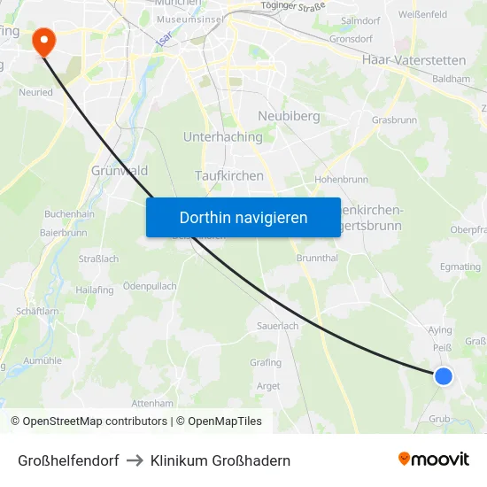 Großhelfendorf to Klinikum Großhadern map