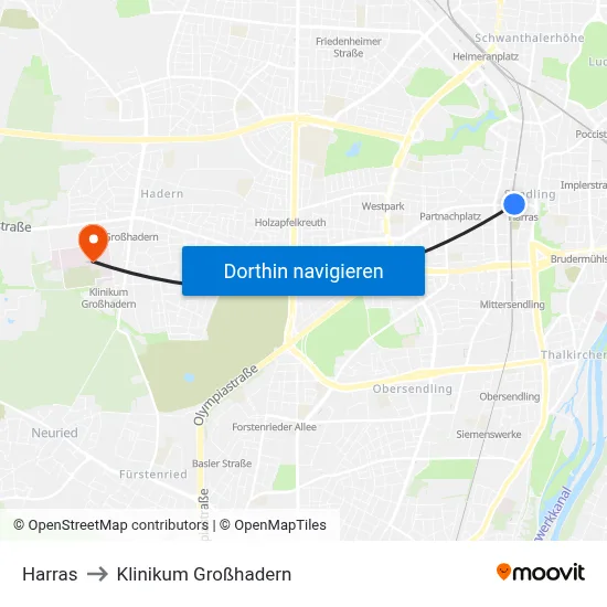 Harras to Klinikum Großhadern map