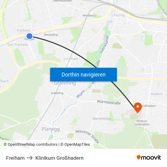 Freiham to Klinikum Großhadern map
