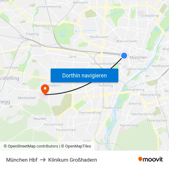 München Hbf to Klinikum Großhadern map