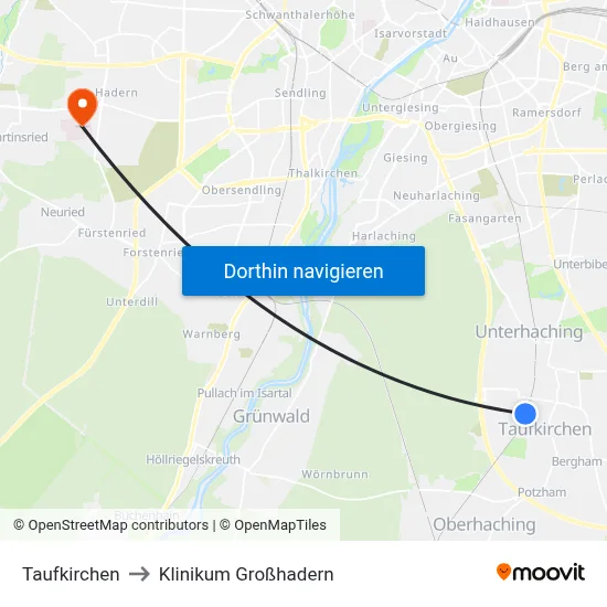 Taufkirchen to Klinikum Großhadern map