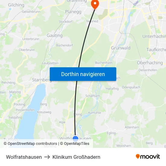 Wolfratshausen to Klinikum Großhadern map