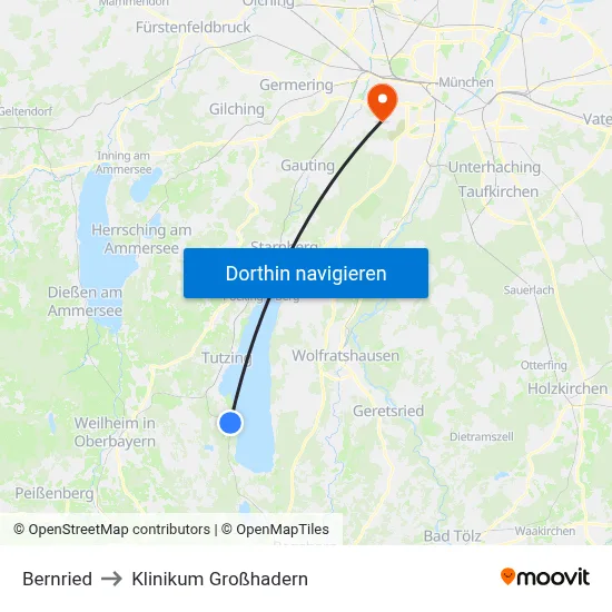 Bernried to Klinikum Großhadern map