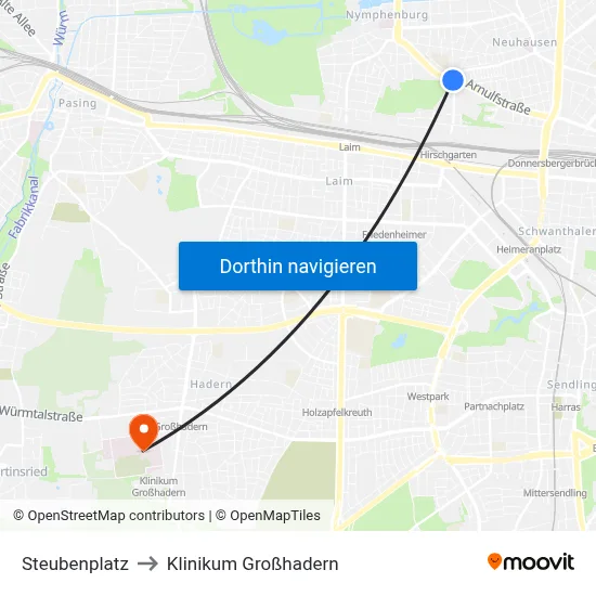 Steubenplatz to Klinikum Großhadern map