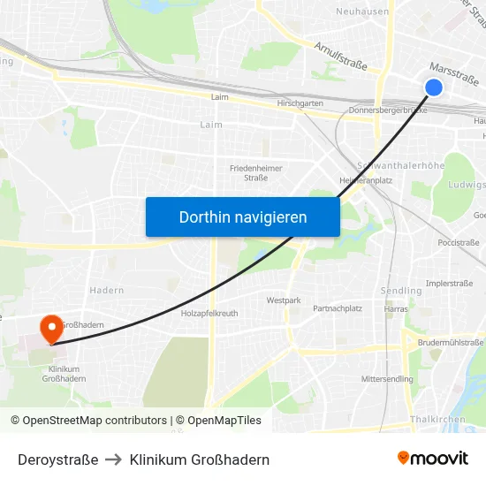 Deroystraße to Klinikum Großhadern map