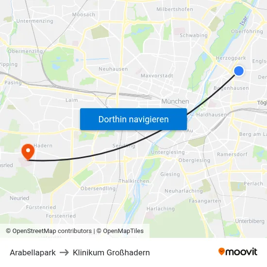 Arabellapark to Klinikum Großhadern map