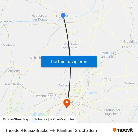 Theodor-Heuss-Brücke to Klinikum Großhadern map