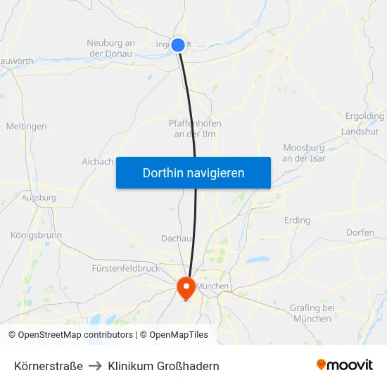 Körnerstraße to Klinikum Großhadern map