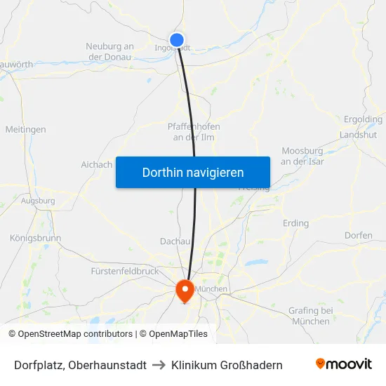 Dorfplatz, Oberhaunstadt to Klinikum Großhadern map