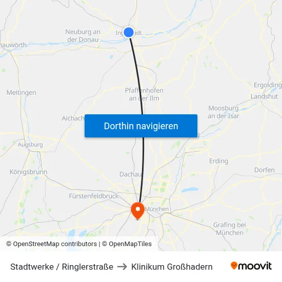 Stadtwerke / Ringlerstraße to Klinikum Großhadern map