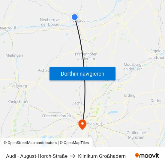 Audi - August-Horch-Straße to Klinikum Großhadern map