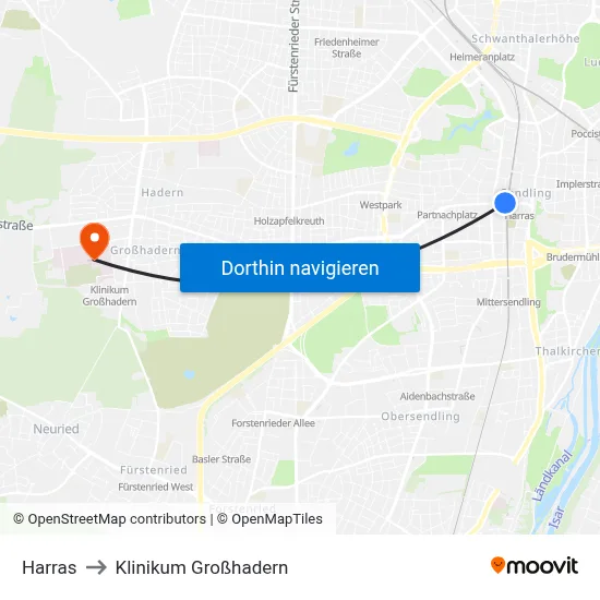 Harras to Klinikum Großhadern map