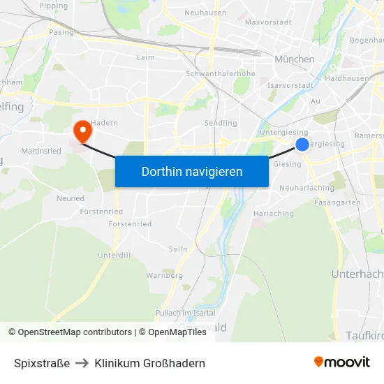 Spixstraße to Klinikum Großhadern map