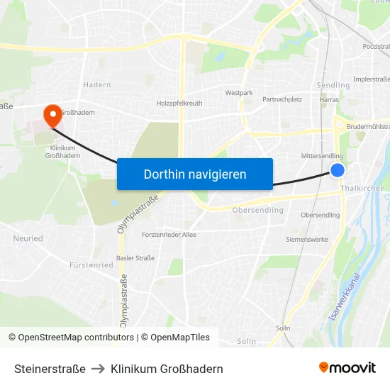 Steinerstraße to Klinikum Großhadern map