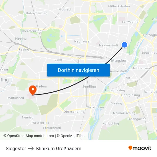 Siegestor to Klinikum Großhadern map
