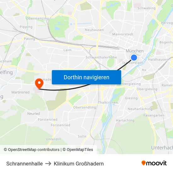 Schrannenhalle to Klinikum Großhadern map