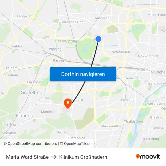Maria-Ward-Straße to Klinikum Großhadern map