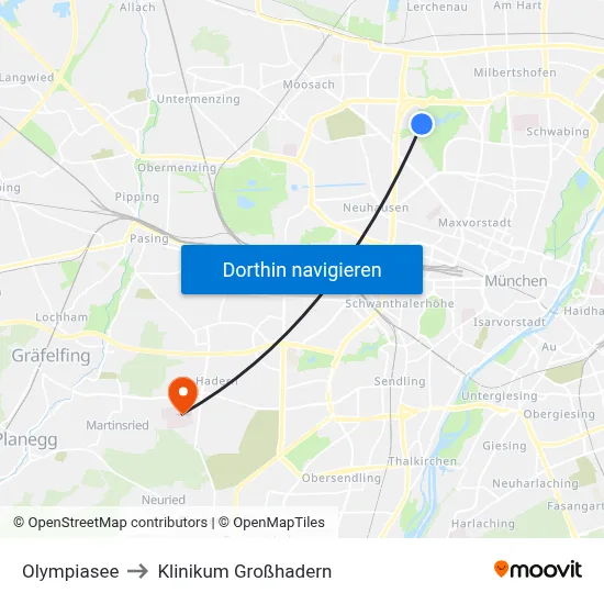 Olympiasee to Klinikum Großhadern map