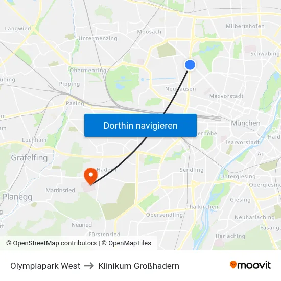 Olympiapark West to Klinikum Großhadern map