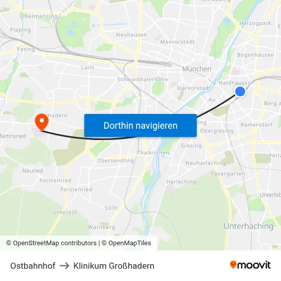 Ostbahnhof to Klinikum Großhadern map
