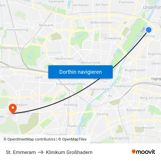 St. Emmeram to Klinikum Großhadern map