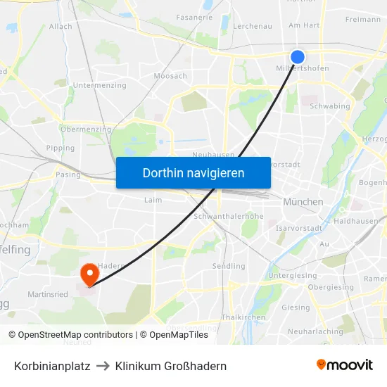 Korbinianplatz to Klinikum Großhadern map