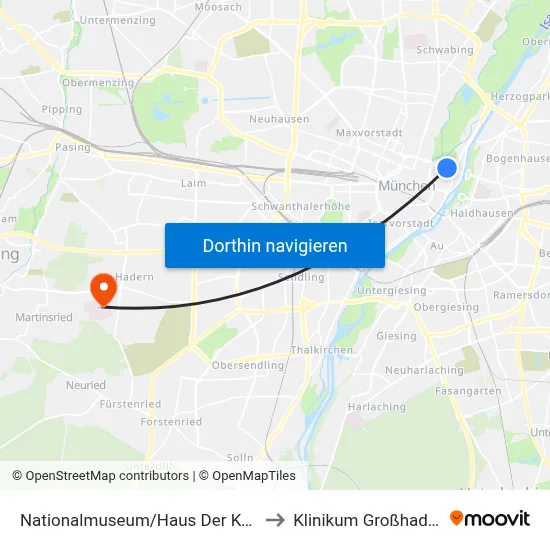 Nationalmuseum/Haus Der Kunst to Klinikum Großhadern map