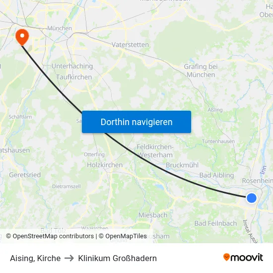 Aising, Kirche to Klinikum Großhadern map