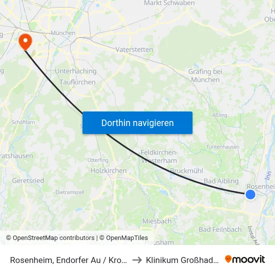 Rosenheim, Endorfer Au / Krones to Klinikum Großhadern map