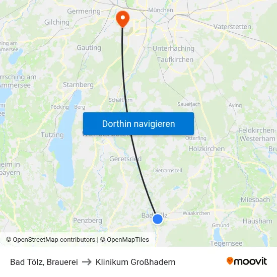 Bad Tölz, Brauerei to Klinikum Großhadern map
