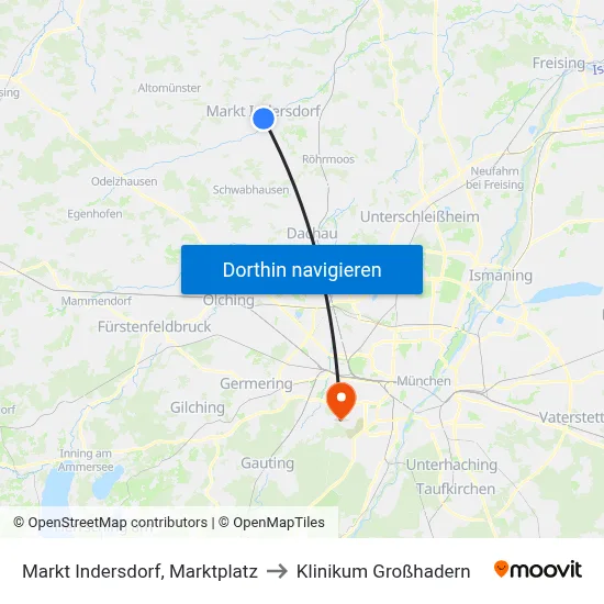 Markt Indersdorf, Marktplatz to Klinikum Großhadern map